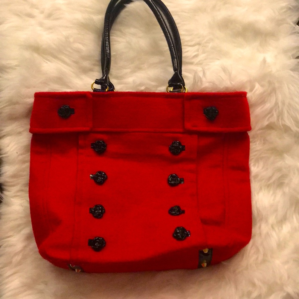 Braciano Red Faux Wool Peacoat Tote Purse